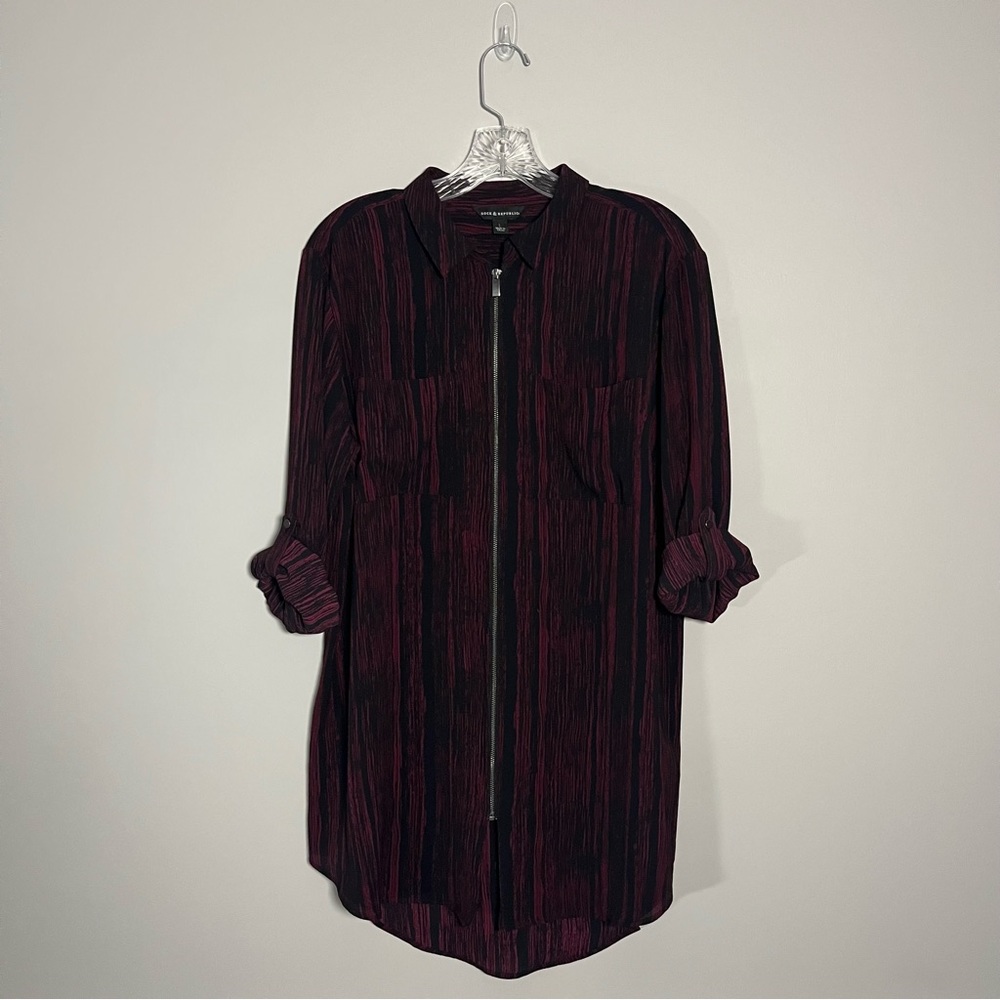 Rock and Republic Shirt Dress Tunic Women Large Black Zipper Front Party Holiday